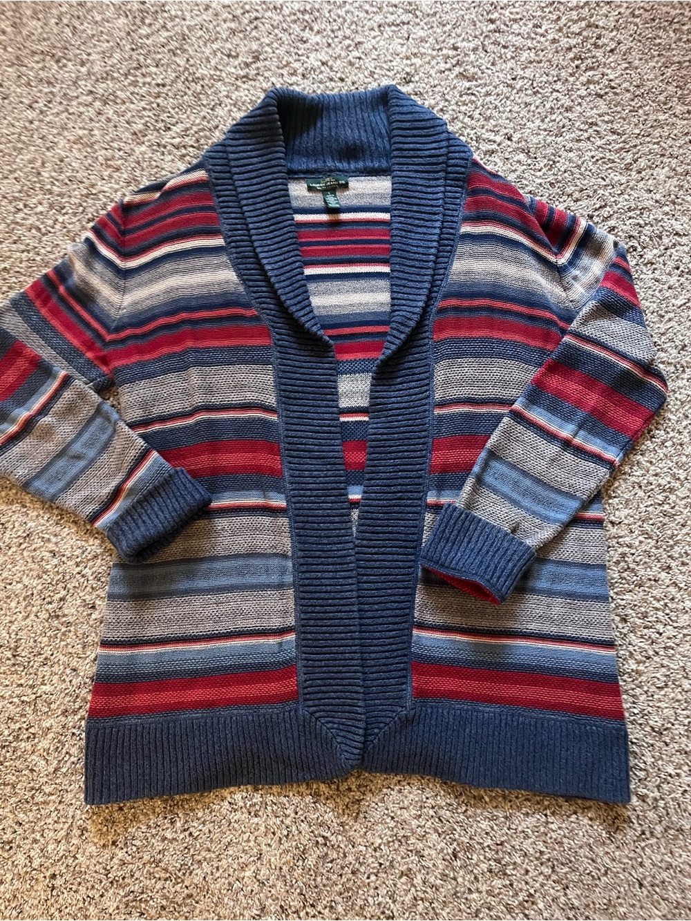 Ralph Lauren Striped Shawl-Collar Cardigan in Navy, Gray & Red